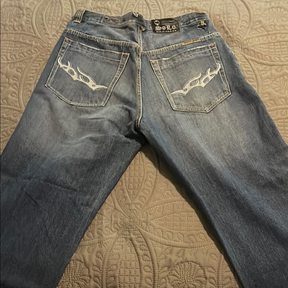 Solo Blue Relaxed Jeans with Distressed Details